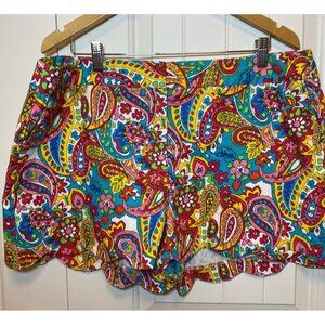 Attyre New York Womens Paisley‎ Floral Scallop Hem Shorts Size 18 Cotton Blend